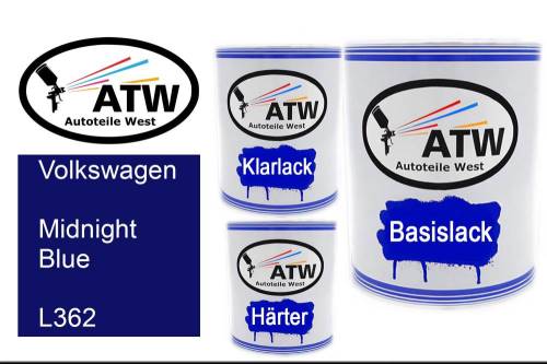 Volkswagen, Midnight Blue, L362: 1L Lackdose + 1L Klarlack + 500ml Härter - Set, von ATW Autoteile West.